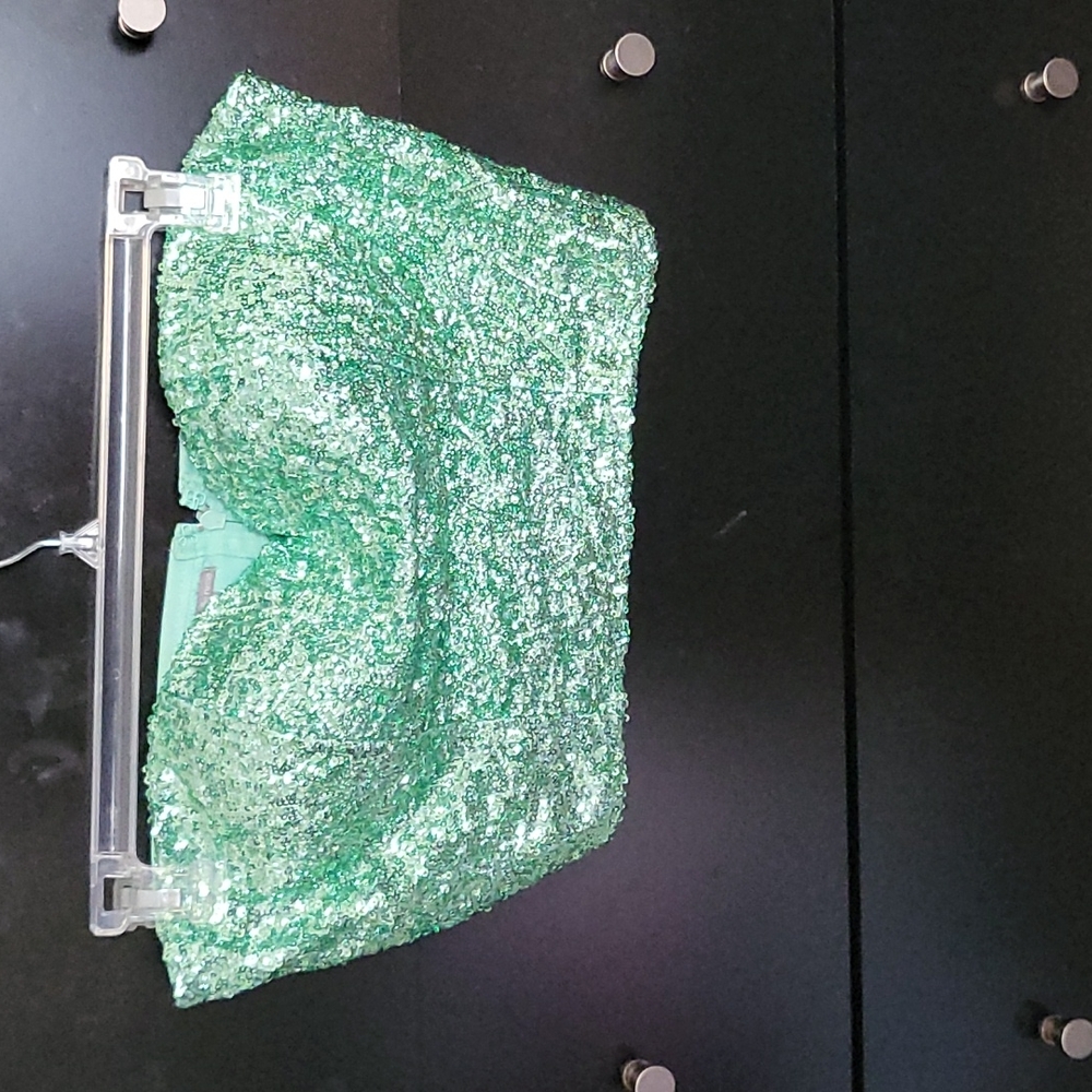 Green sequin crop top